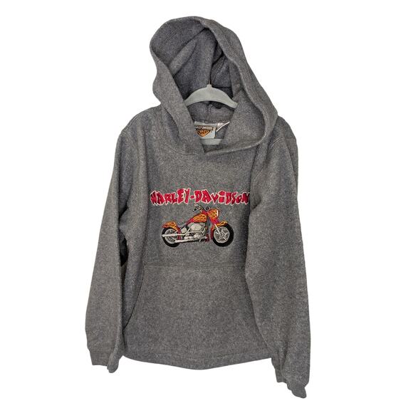 VTG HARLEY-DAVIDSON Unisex Size 4-5 Fleece Embroidered Hoodie Sweatshirt Gray - Picture 1 of 7